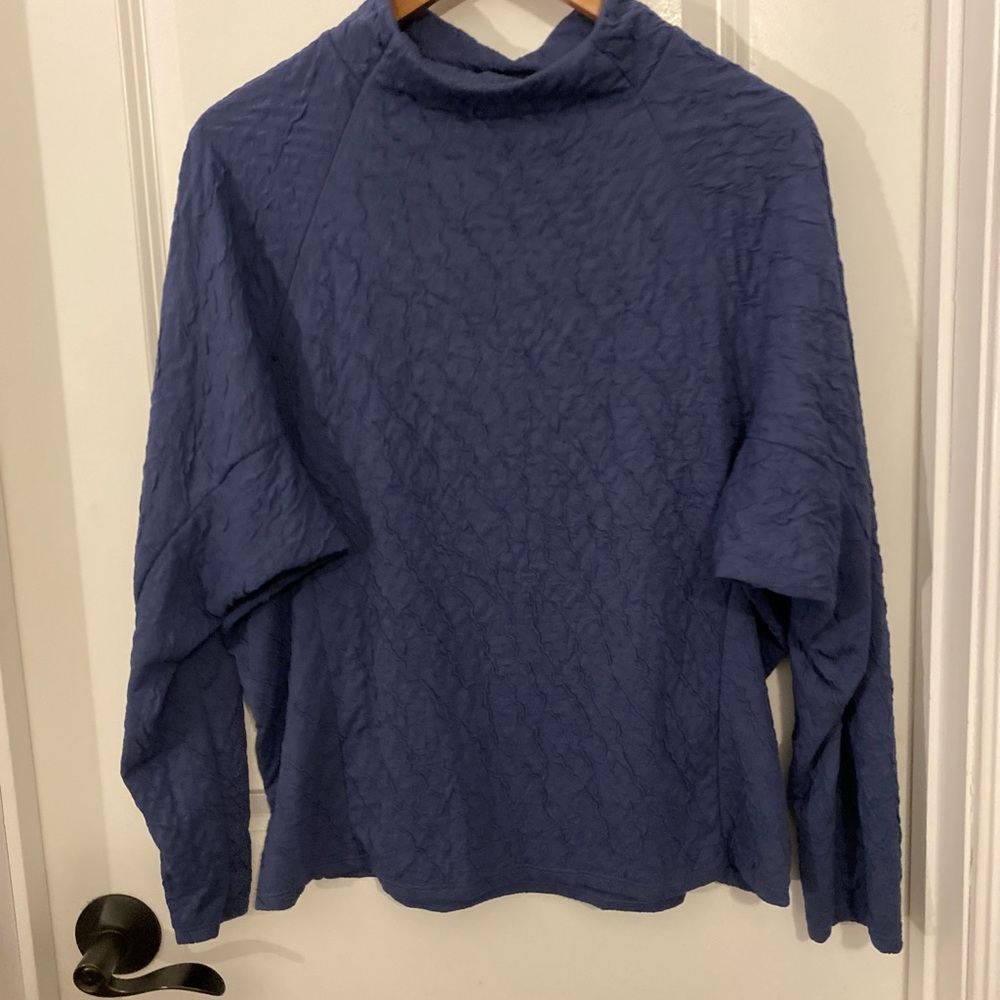 Lisa Bayne Textured Blue Long Sleeve Mock Neck Top